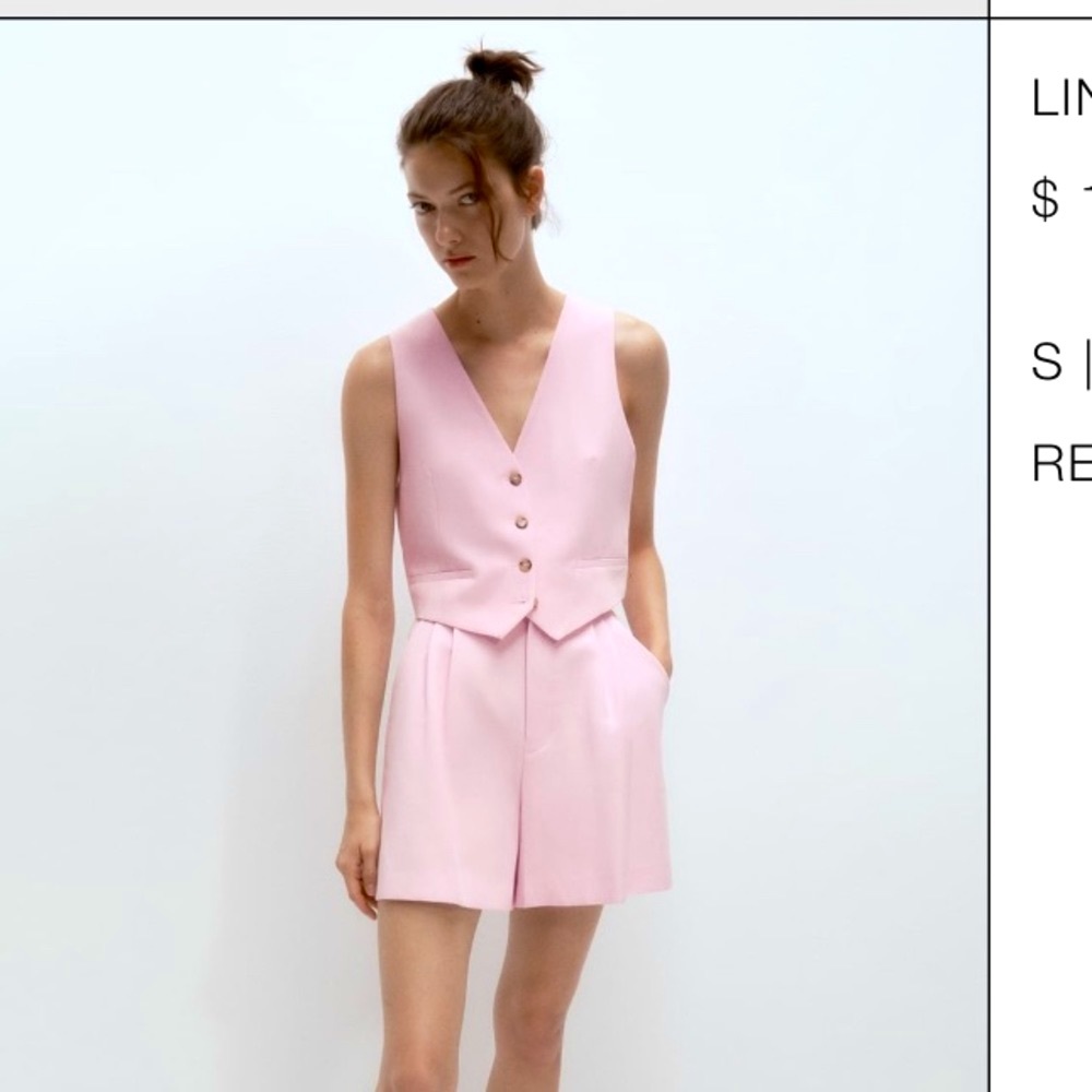 Zara pastel pink linen blend high waist shorts NWT